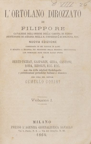 FILIPPO RE : L'Ortolano dirozzato  - Asta Libri, autografi e stampe - Associazione Nazionale - Case d'Asta italiane