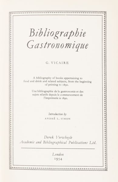 Georges Vicaire : Bibliographie gastronomique  - Asta Libri, autografi e stampe - Associazione Nazionale - Case d'Asta italiane