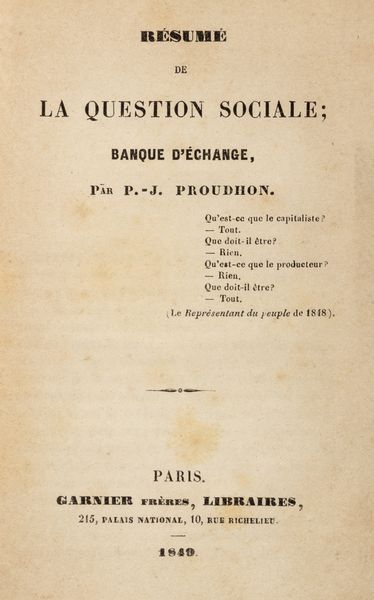 Pierre-Joseph Proudhon : La fdration et l'unit en Italie  - Asta Libri, autografi e stampe - Associazione Nazionale - Case d'Asta italiane