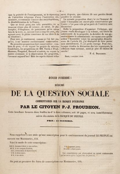 Pierre-Joseph Proudhon : Le droit au travail et le droit de proprit  - Asta Libri, autografi e stampe - Associazione Nazionale - Case d'Asta italiane
