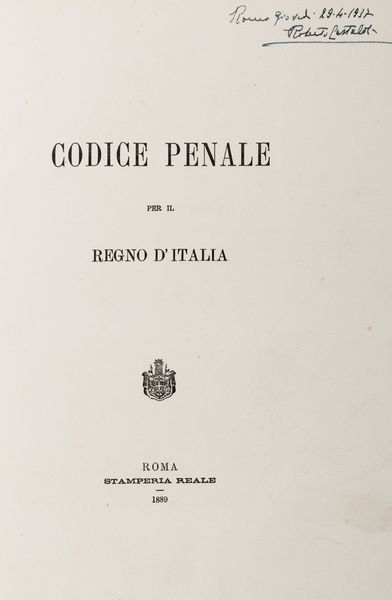 Codice penale per il Regno d'Italia  - Asta Libri, autografi e stampe - Associazione Nazionale - Case d'Asta italiane