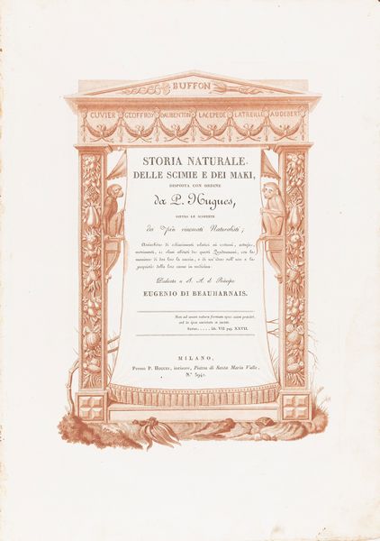 Jacob, Nicolas Henri - Hugues, Pietro : Storia naturale delle scimie e dei maki [...] dietro le scoperte dei pi rinomati naturalisti.  - Asta Libri, autografi e stampe - Associazione Nazionale - Case d'Asta italiane