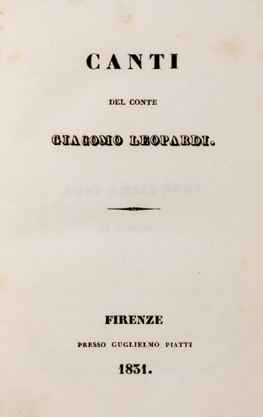 Leopardi, Giacomo - Petrarca, Francesco : Rime di Francesco Petrarca colla interpretazione composta da conte Giacomo Leopardi  - Asta Libri, autografi e stampe - Associazione Nazionale - Case d'Asta italiane