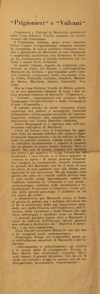 Filippo Tommaso Marinetti : Prigionieri e vulcani  - Asta Libri, autografi e stampe - Associazione Nazionale - Case d'Asta italiane