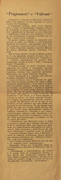 Filippo Tommaso Marinetti : Prigionieri e vulcani  - Asta Libri, autografi e stampe - Associazione Nazionale - Case d'Asta italiane