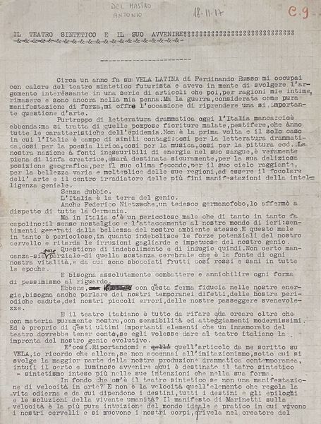 Antonio Del Mastro : Il teatro sintetico e il suo avvenire  - Asta Libri, autografi e stampe - Associazione Nazionale - Case d'Asta italiane