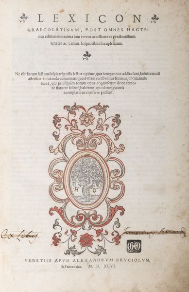 Arlenio  Arnoldo : Lexicon graecolatinum,  post omnes, hactetenus editiones maxima iam recens accessione ex praestanitissimis Graecis ac Latinis scriproribus locupletatum  - Asta Libri, autografi e stampe - Associazione Nazionale - Case d'Asta italiane