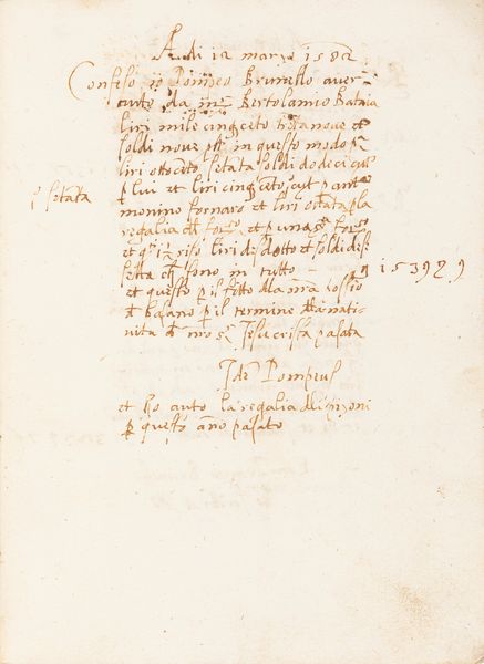 Giovanni Battista Brunello : Memoriale per l'entrate del luoco di Mompiano. Comincia l'anno della nostra salute 1602 al fine de giugno  - Asta Libri, autografi e stampe - Associazione Nazionale - Case d'Asta italiane