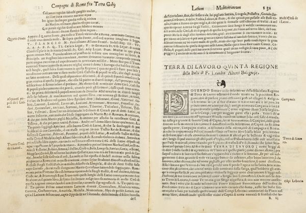 Alberti, Leandro : Descrittione di tutta Italia [...] nella quale si contiene il sito di essa, la qualita delle parti sue, lorigine delle citt, de castelli, & signorie loro con i suoi nomi antichi, & moderni  - Asta Libri, autografi e stampe - Associazione Nazionale - Case d'Asta italiane