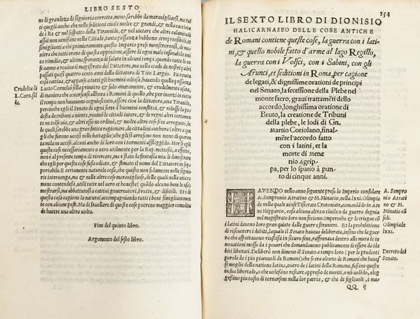 Dionisio di Alicarnasso : Delle cose antiche della Citt di Roma. Tradotto in Toscano per messer Francesco Venturi Fiorentino  - Asta Libri, autografi e stampe - Associazione Nazionale - Case d'Asta italiane