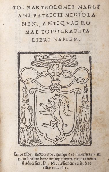 Giovanni Bartolomeo Marliani : Antiquae romae topographia libri septem  - Asta Libri, autografi e stampe - Associazione Nazionale - Case d'Asta italiane