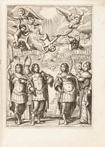 Andrea Manente : Limpetrita perfidia dellempio monarca Adriano sprezzata, e vinta dallinuitta toleranza ne tanti tragici, e prodigiosi trionfi de gloriosissimi campioni fratelli germani padroni di Brescia santi Faustino, e Giovita, santi Calocero, et Afra  - Asta Libri, autografi e stampe - Associazione Nazionale - Case d'Asta italiane