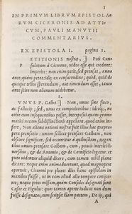 Cicerone, Marco Tullio : In epistolas Ciceronis ad atticum Pauli Manutii commentarius.  - Asta Libri, autografi e stampe - Associazione Nazionale - Case d'Asta italiane