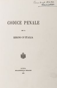 Codice penale per il Regno d'Italia  - Asta Libri, autografi e stampe - Associazione Nazionale - Case d'Asta italiane
