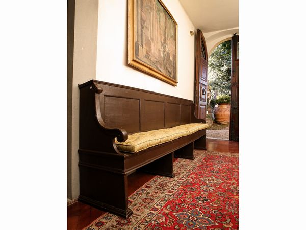 Panca in noce laccato marrone  - Asta Arredi e Dipinti dal Castello di Gamberaia a Firenze - Associazione Nazionale - Case d'Asta italiane