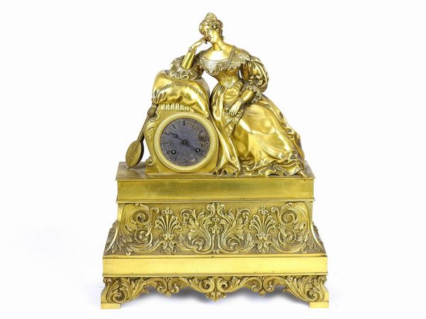 Orologio da camino in bronzo dorato  - Asta Arredi e Dipinti dal Castello di Gamberaia a Firenze - Associazione Nazionale - Case d'Asta italiane