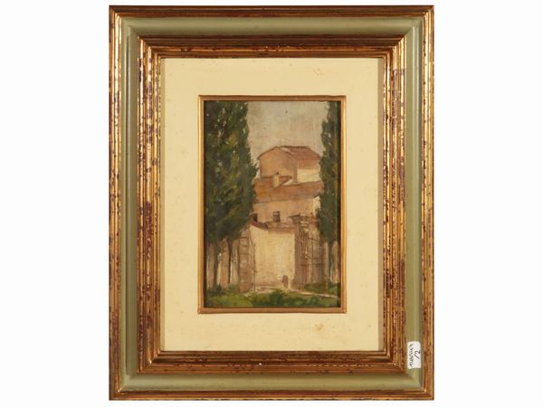 Case con cipressi e Pagliaio  - Asta Arredi e Dipinti dal Castello di Gamberaia a Firenze - Associazione Nazionale - Case d'Asta italiane