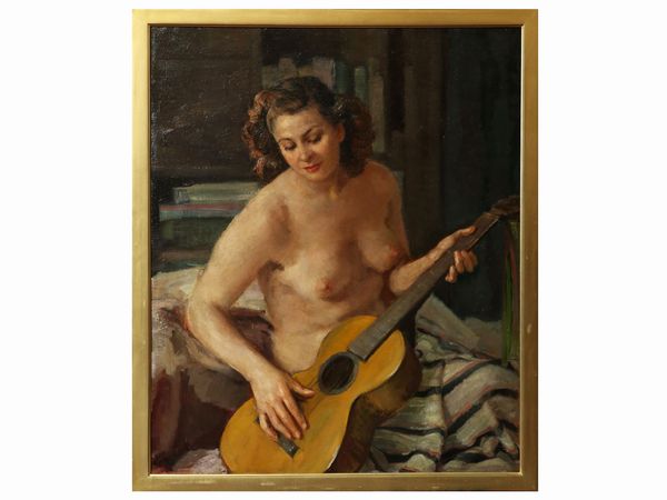 Alessio Issupoff : Donna con chitarra  - Asta Arredi e Dipinti dal Castello di Gamberaia a Firenze - Associazione Nazionale - Case d'Asta italiane