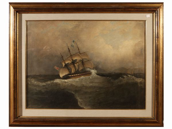 Mare in tempesta con veliero  - Asta Arredi e Dipinti dal Castello di Gamberaia a Firenze - Associazione Nazionale - Case d'Asta italiane