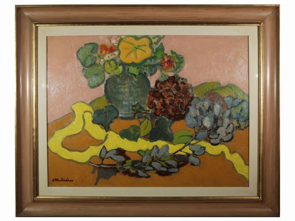 Osvaldo Medici Del Vascello : Natura morta con fiori  - Asta Arredi e Dipinti dal Castello di Gamberaia a Firenze - Associazione Nazionale - Case d'Asta italiane