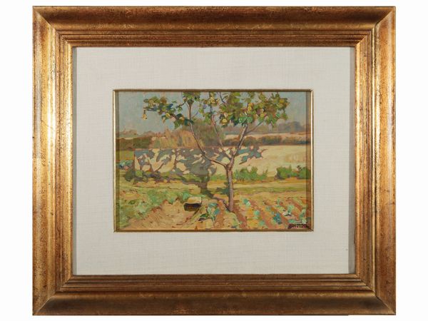 Gino Romiti : Paesaggio campestre 1916  - Asta Arredi e Dipinti dal Castello di Gamberaia a Firenze - Associazione Nazionale - Case d'Asta italiane