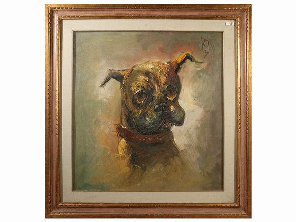 Michele Ortino : Ritratto di cagnolino  - Asta Arredi e Dipinti dal Castello di Gamberaia a Firenze - Associazione Nazionale - Case d'Asta italiane