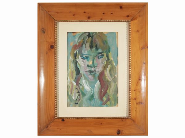 Silvio Loffredo : Ritratto di fanciulla 1978  - Asta Arredi e Dipinti dal Castello di Gamberaia a Firenze - Associazione Nazionale - Case d'Asta italiane