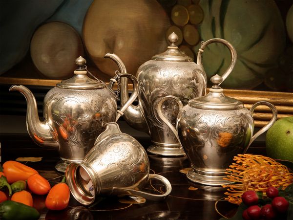 Servito da t e caff in argento  - Asta Arredi e Dipinti dal Castello di Gamberaia a Firenze - Associazione Nazionale - Case d'Asta italiane