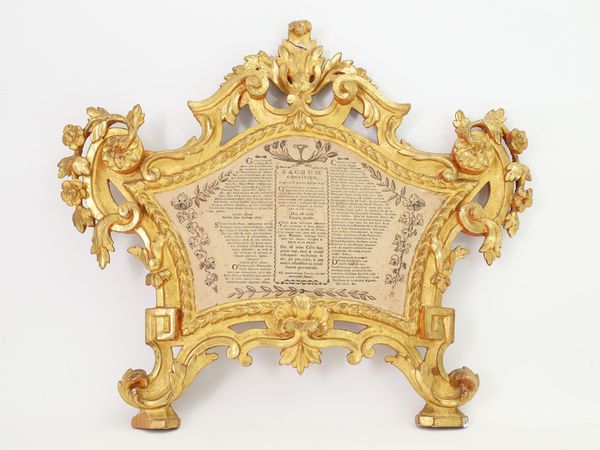 Cartagloria in legno intagliato e dorato  - Asta Arredi e Dipinti dal Castello di Gamberaia a Firenze - Associazione Nazionale - Case d'Asta italiane