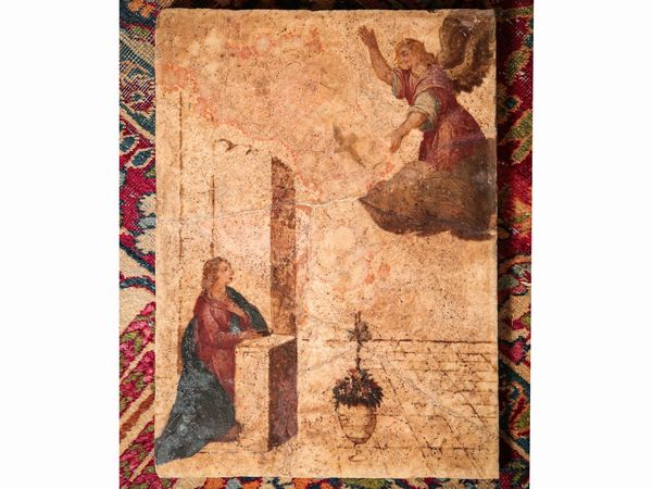 Scuola dell'Italia centrale del XVI/XVII secolo : Annunciazione  - Asta Arredi e Dipinti dal Castello di Gamberaia a Firenze - Associazione Nazionale - Case d'Asta italiane