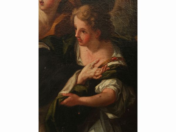 Scuola emiliana del XVIII secolo : La Madonna allatta San Domenico di Guzman  - Asta Arredi e Dipinti dal Castello di Gamberaia a Firenze - Associazione Nazionale - Case d'Asta italiane