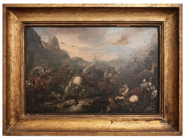 Scuola francese : Scena di battaglia  - Asta Arredi e Dipinti dal Castello di Gamberaia a Firenze - Associazione Nazionale - Case d'Asta italiane