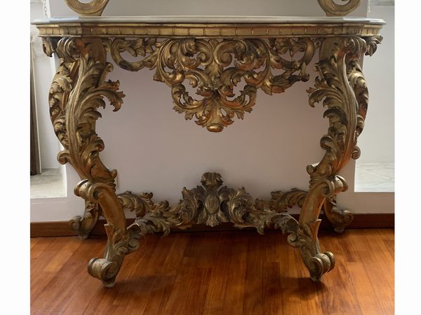 Console con specchiera in legno intagliato e dorato  - Asta Arredi e Dipinti dal Castello di Gamberaia a Firenze - Associazione Nazionale - Case d'Asta italiane