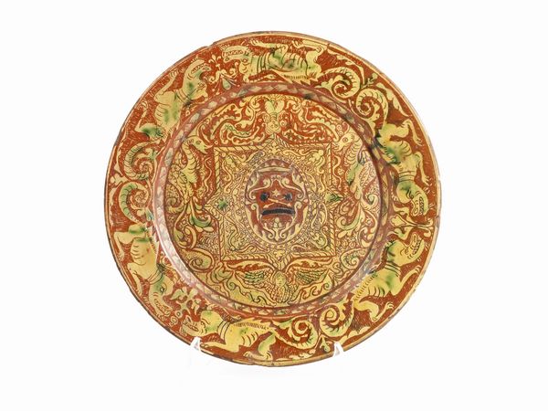 Piatto in terracotta ingobbiata e invetriata  - Asta Arredi e Dipinti dal Castello di Gamberaia a Firenze - Associazione Nazionale - Case d'Asta italiane