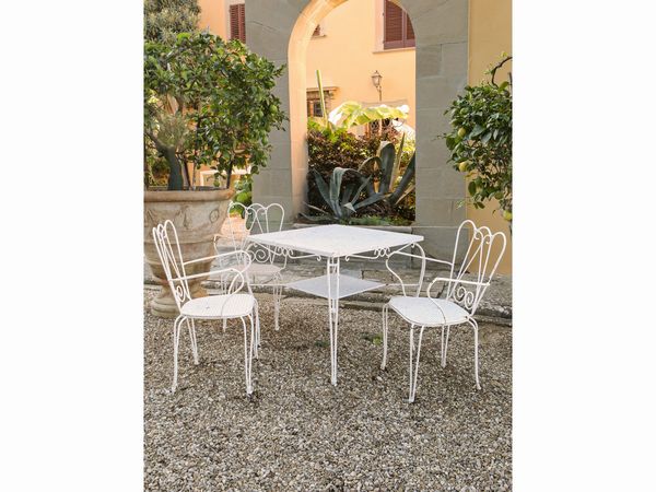 Set da giardino in ferro laccato bianco  - Asta Arredi e Dipinti dal Castello di Gamberaia a Firenze - Associazione Nazionale - Case d'Asta italiane