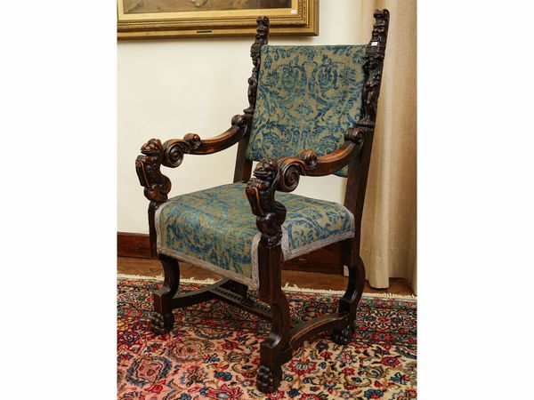 Coppia di seggioloni in noce  - Asta Arredi e Dipinti dal Castello di Gamberaia a Firenze - Associazione Nazionale - Case d'Asta italiane