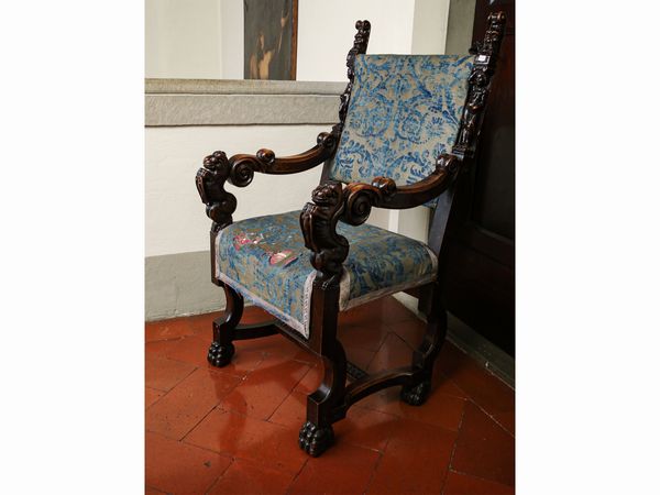 Coppia di seggioloni in noce  - Asta Arredi e Dipinti dal Castello di Gamberaia a Firenze - Associazione Nazionale - Case d'Asta italiane