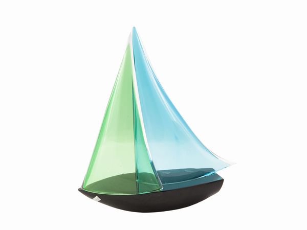 Barca in vetro spesso nero  - Asta Arredi e Dipinti dal Castello di Gamberaia a Firenze - Associazione Nazionale - Case d'Asta italiane