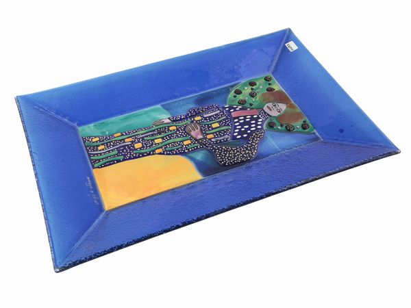 Vassoio rettangolare in vetro blu  - Asta Arredi e Dipinti dal Castello di Gamberaia a Firenze - Associazione Nazionale - Case d'Asta italiane