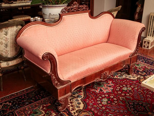 Divano a barca in mogano  - Asta Arredi e Dipinti dal Castello di Gamberaia a Firenze - Associazione Nazionale - Case d'Asta italiane