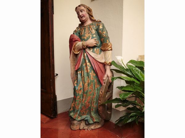 Scultura lignea policroma  - Asta Arredi e Dipinti dal Castello di Gamberaia a Firenze - Associazione Nazionale - Case d'Asta italiane