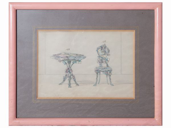 Raccolta di sei disegni raffiguranti arredi  - Asta Arredi e Dipinti dal Castello di Gamberaia a Firenze - Associazione Nazionale - Case d'Asta italiane