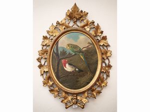 Michelangelo Meucci : Uccellini  - Asta Arredi e Dipinti dal Castello di Gamberaia a Firenze - Associazione Nazionale - Case d'Asta italiane