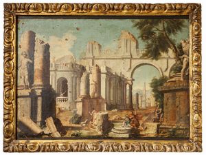 Scuola veneta - Capricci architettonici con rovine e personaggi