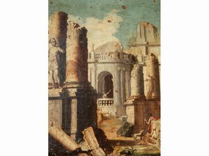 Scuola veneta : Capricci architettonici con rovine e personaggi  - Asta Arredi e Dipinti dal Castello di Gamberaia a Firenze - Associazione Nazionale - Case d'Asta italiane