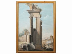 Giuseppe attribuito Zocchi - Capriccio architettonico con personaggi