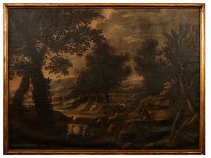 Scuola lombarda - Scena campestre con pastori e armenti