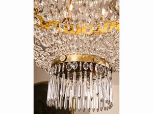 Importante lampadario a paniere in bronzo dorato e cristallo  - Asta Arredi e Dipinti dal Castello di Gamberaia a Firenze - Associazione Nazionale - Case d'Asta italiane