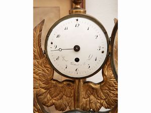 Orologio da camino in legno intagliato e dorato, Joseph Pichler  - Asta Arredi e Dipinti dal Castello di Gamberaia a Firenze - Associazione Nazionale - Case d'Asta italiane