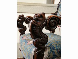 Coppia di seggioloni in noce  - Asta Arredi e Dipinti dal Castello di Gamberaia a Firenze - Associazione Nazionale - Case d'Asta italiane